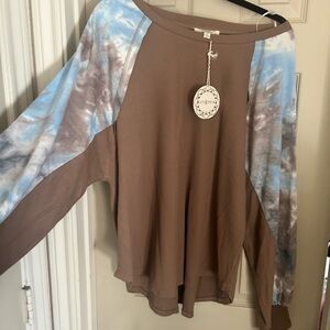 Umgee Brown and Blue Tie-Dye Sweatshirt